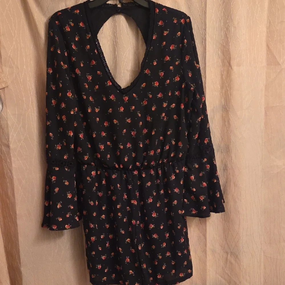 Disney Princess Black Floral Romper with‎ Red and Pink Accents